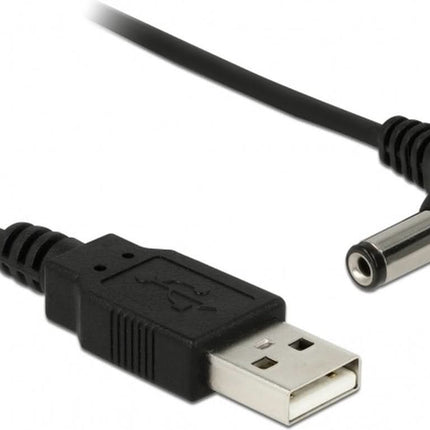 1.5 meter USB A naar DC voedingsstekker (5.5x2.1 mm) verloopkabel haaks - Zwart