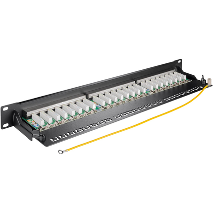 19"patchpanel - 1U met 24 Cat 6a poorten - 10 Gbit - Zwart - Shielded