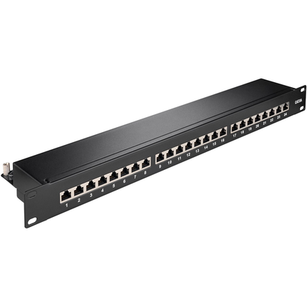 19"patchpanel - 1U met 24 Cat 6a poorten - 10 Gbit - Zwart - Shielded
