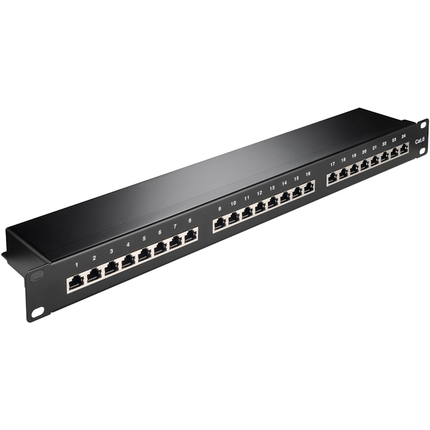 19"patchpanel - 1U met 24 Cat 6 poorten - 1 Gbit - Zwart - Shielded