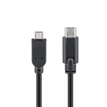 1 meter Micro-USB naar USB C Snellaadkabel met Sync - USB 2.0 - Zwart - S-conn