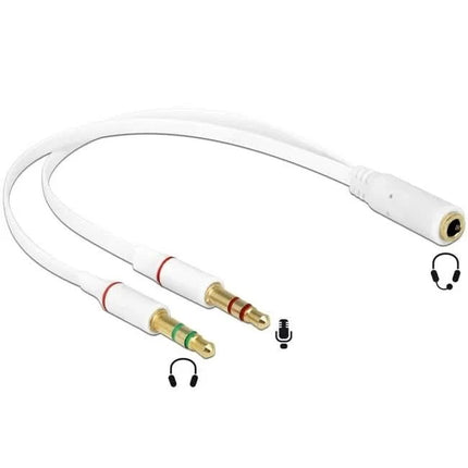 2x 3,5 mm Jack (m) naar 1x 3,5 mm Jack (v) headset adapter - 4-polig - 20 cm - Wit - Verguld