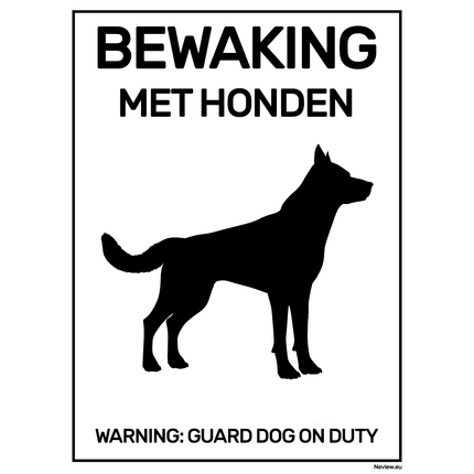 waarschuwingsbord - bewaking met honden - 2 talen - 15x20 cm