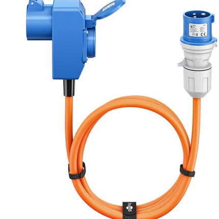 1.5 meter CEE camping stroomkabel - Met extra stopcontact - IP44 waterdicht - 3 x 2.5 mm² koperen kern