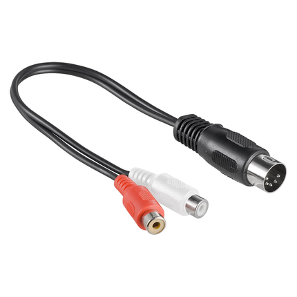 Audiokabeladapter - 180° (5-pins) naar 2x RCA vrouwelijk - 20 cm -  Zwart