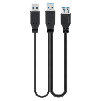 USB 3.0 kabel - 2 x USB A (m) - 1 x USB A (v) - 30 cm - zwart