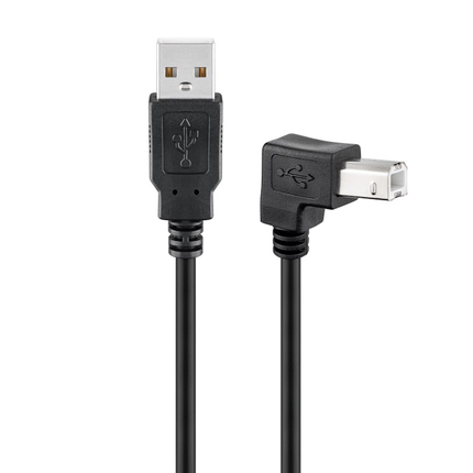 1 meter USB A naar USB B kabel haaks naar beneden - USB 2.0 - Zwart