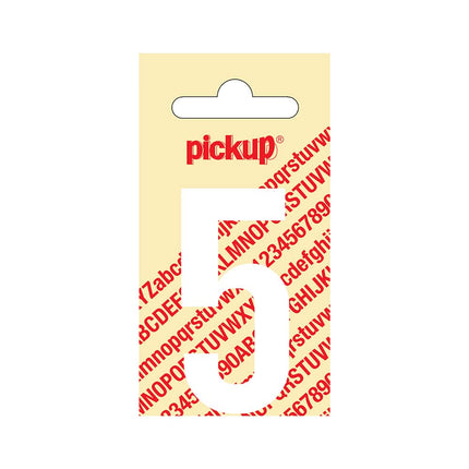 PickUp sticker - Plakcijfer 5 - Nobel - Wit - 60 mm