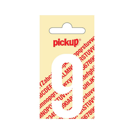 PickUp sticker - Plakcijfer 9 - Nobel - Wit - 60 mm