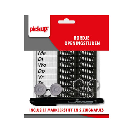 PickUp bord openingstijden - Met stift en 2 zuignapjes - 12,5x17 cm