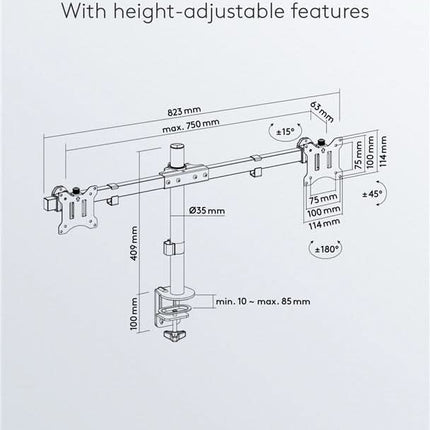 Goobay bureau monitorarm - 2 monitoren - Tot 32 inch / 9 KG per stuk