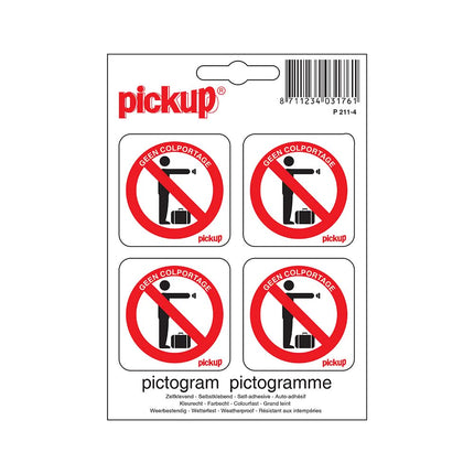 PickUp sticker - Geen colportage - 4 op 1 - 4,7x4,7 cm