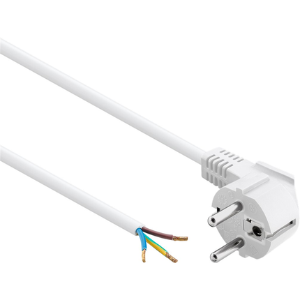 Aansluitsnoer met schuko stekker - 3 x 0,75mm - Wit- 2 meter - Haaks