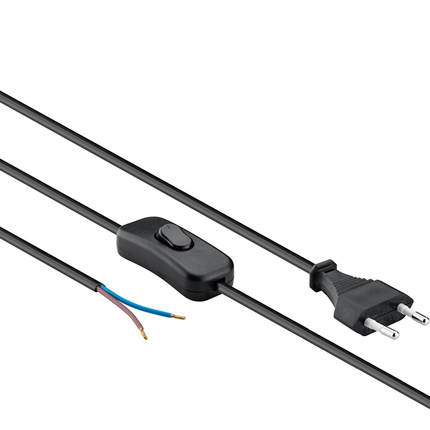Aansluitsnoer met Eurostekker en schakelaar - 2 x 0,75mm - Zwart - 1,5 meter