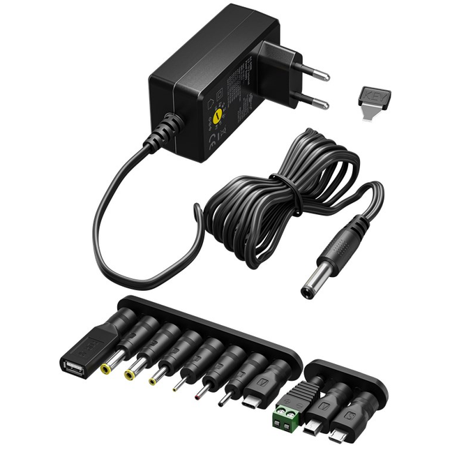 Universele voedingsadapter - 5–15V DC - 36W - 2,4A - 11 Verwisselbare Pluggen - 1,8 meter