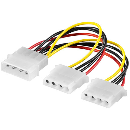 16 cm PC Y-stroomkabel / adapter (5,25 inch), 1x Molex male naar 2x Molex female