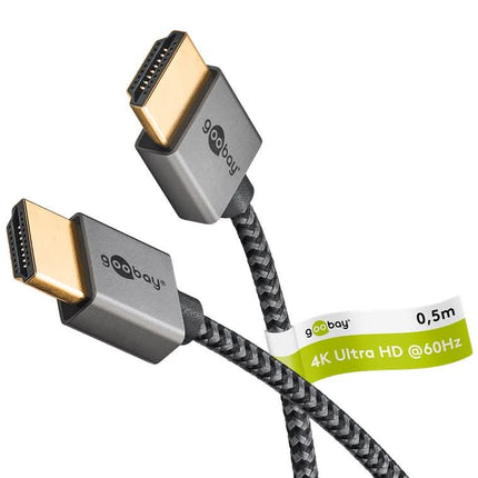 50 cm HDMI-kabel Slimline - Premium kabel  - HDMI 2.0 (4K @ 60Hz + HDR) - zwart/zilver