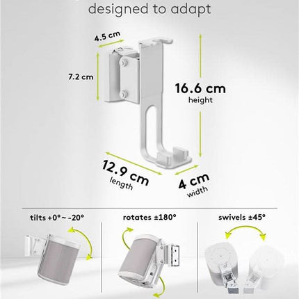 Set van 2 stuks - Muurbeugel voor Sonos One / One SL - Wit - Kantelbaar & draaibaar