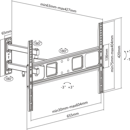 Goobay Draaibare & kantelbare TV muurbeugel - Tot 70 inch - 6.3-42.7 cm muurafstand
