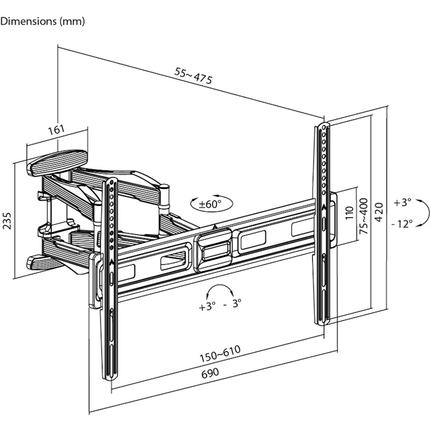 Goobay Draaibare & kantelbare TV muurbeugel - Tot 80 inch - 5.5-47.5 cm muurafstand