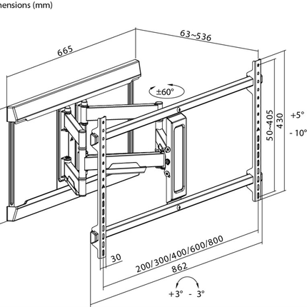 Goobay Pro Draaibare & kantelbare TV muurbeugel - Tot 90 inch - 6.9-53 cm muurafstand
