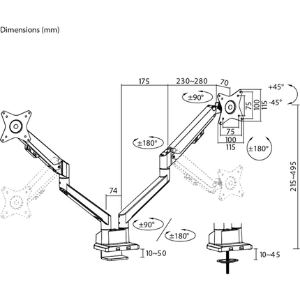 Goobay Pro bureau monitorarm - 2 monitoren - Met gasveer - Tot 32 inch / 9 KG per stuk