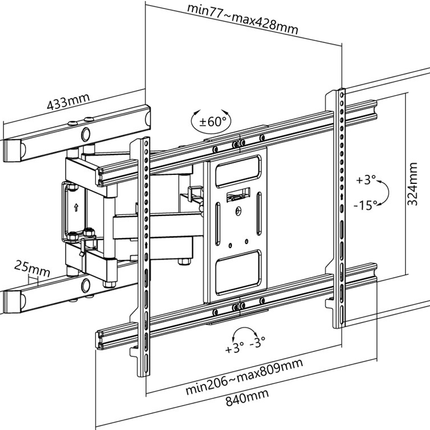 Goobay Pro Draaibare & kantelbare TV muurbeugel - Tot 100 inch - 7.7-42.8 cm muurafstand
