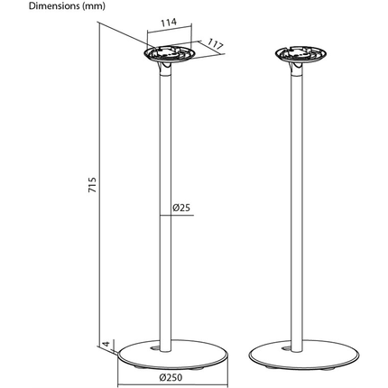 Set van 2 stuks - Vloerstandaard voor Sonos Era 100 - Zwart - 71.5 cm
