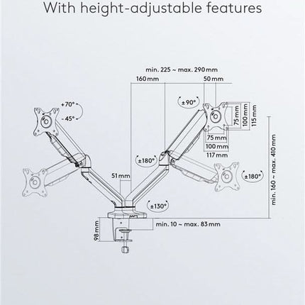 Goobay bureau monitorarm - 2 monitoren - Met gasveer - Tot 32 inch / 9 KG per stuk