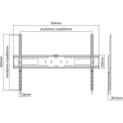 Goobay Pro vaste TV muurbeugel - Tot 100 inch - Muurafstand 3.05 cm