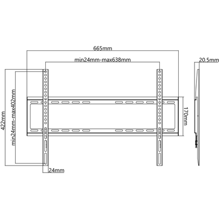 Goobay vaste TV muurbeugel - Tot 70 inch - Muurafstand 2.05 cm