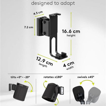Set van 2 stuks - Muurbeugel voor Sonos One / One SL - Zwart - Kantelbaar & draaibaar