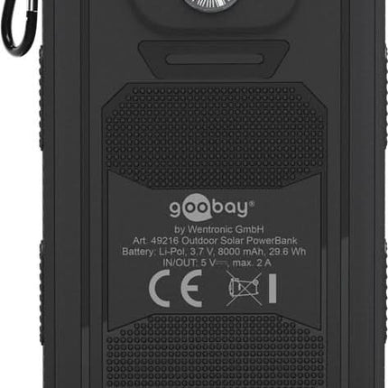 8.000 mAh Solar powerbank  -  2x USB-A - Zaklamp - IP44