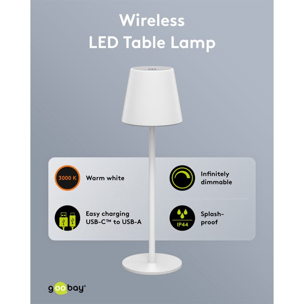 Draadloze LED-Tafellamp – 37,5 cm – Warm Wit – Dimbaar – Wit
