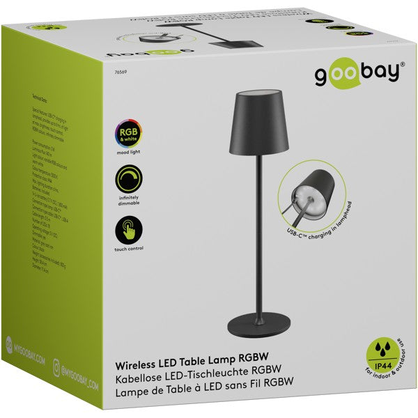 Draadloze LED-Tafellamp RGBW – 38 cm – Oplaadbaar – Zwart