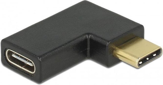 DeLock USB-C naar USB-C koppelstuk - USB 3.2 - Tot 10 Gbit/s - Zwart - PD 100 watt - Haaks naar link/rechts