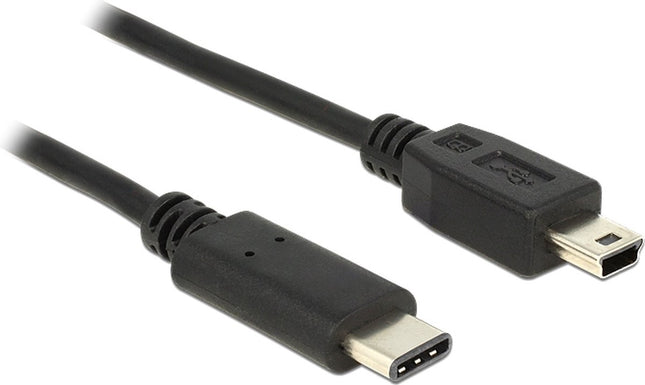 Delock Mini-USB naar USB-C verloopkabel - USB 2.0 - Zwart - 1 meter