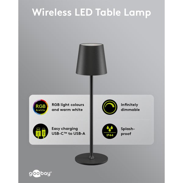 Draadloze LED-Tafellamp RGBW – 38 cm – Oplaadbaar – Zwart