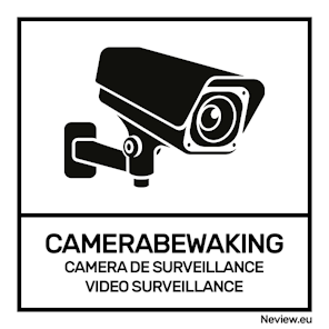 Sticker camerabewaking - 3 talen - Zwart/ Wit - 10x10 cm