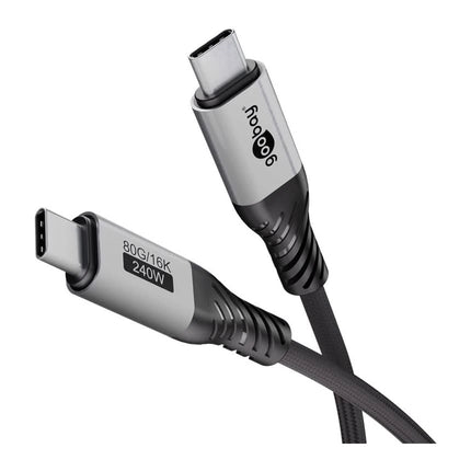 1 meter USB-C Kabel – USB4 Versie 2.0 – 240W – 80 Gbit/s – Zwart/Zilver