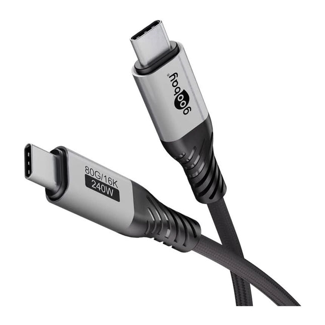 1 meter USB-C Kabel – USB4 Versie 2.0 – 240W – 80 Gbit/s – Zwart/Zilver