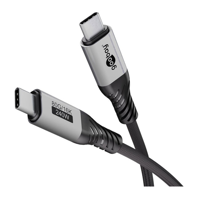 1,5 meter USB-C Kabel – USB4 Versie 2.0 – 240W – 80 Gbit/s – Zwart/Zilver
