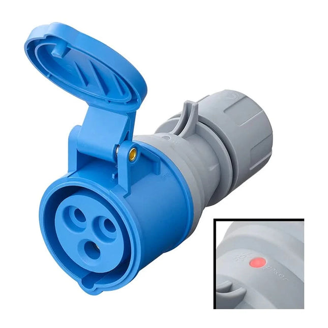 CEE contrastekker 16A met LED spanningsindicatie – blauw/grijs
