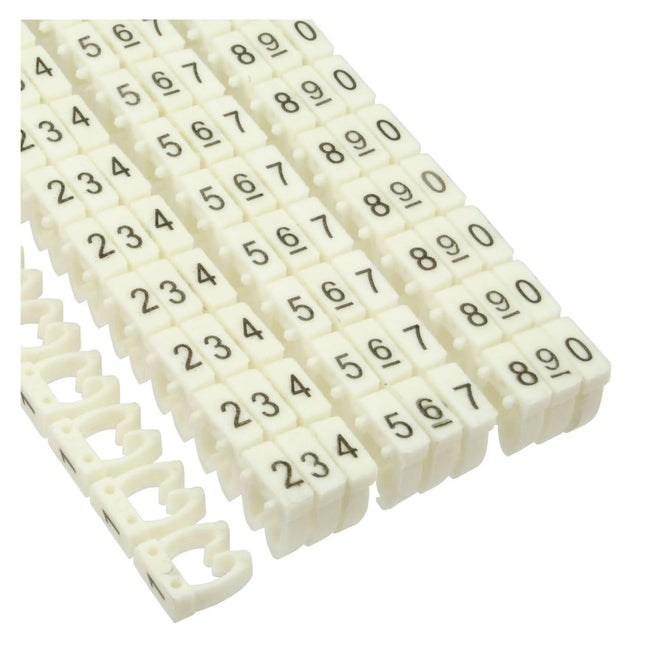 Kabelmarkeerclips 0-9 – Ø 3,8-5,9 mm – 100 stuks - Wit