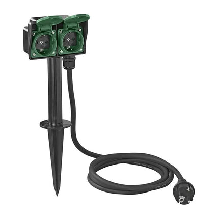 Dubbele Schuko tuincontactdoos – 2-voudig – 2 meter (3 x 2,5 mm²)