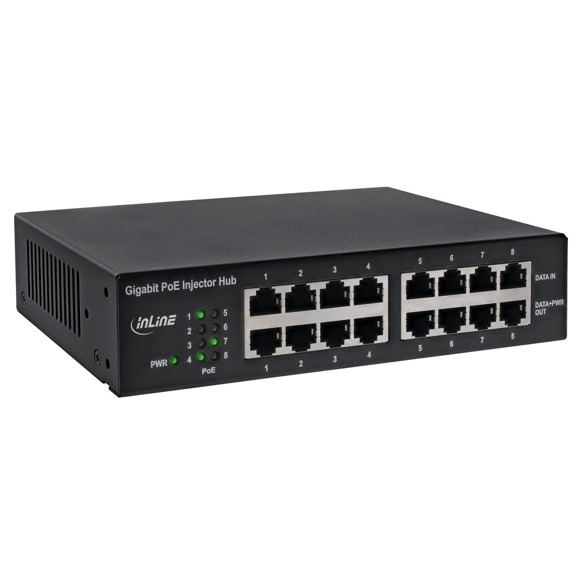 InLine 8-poorts Gigabit PoE+ injectorhub – 1 Gbit/s – 19 inch 1U - zwart