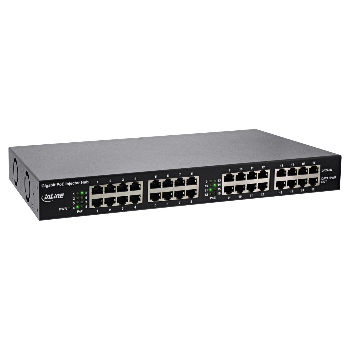 InLine 16-poorts PoE+ Gigabit injector hub – 1 Gbit/s – 19 inch 1U - zwart