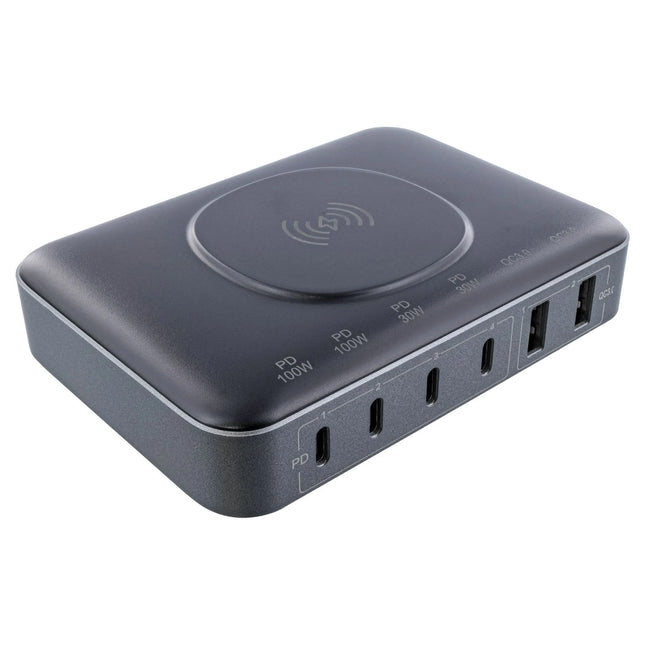 100W Qi laadstation – 4x USB-C PD + 2x USB-A QC – GaN multiport voeding