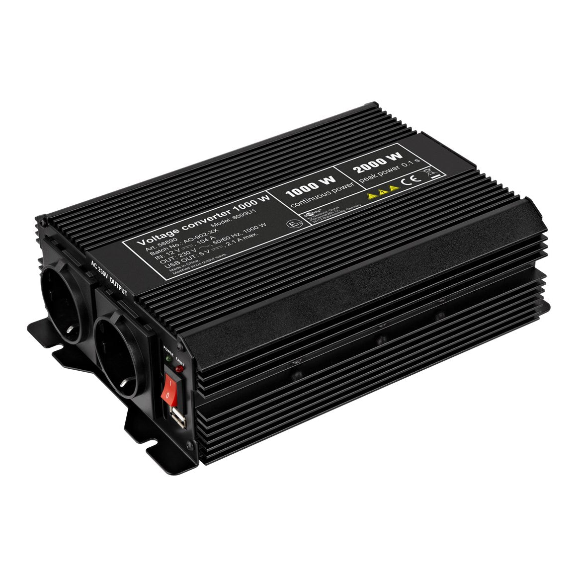 Goobay spanningsomvormer 12V naar 230V – 1000W – 2x Schuko – USB – Zwart