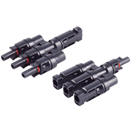 Solar PV T-adapterset – 1 naar 3 – IP67 – 1500 V – zwart